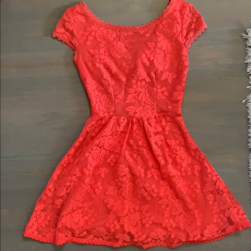 Coral Cap Sleeve Lace Dress